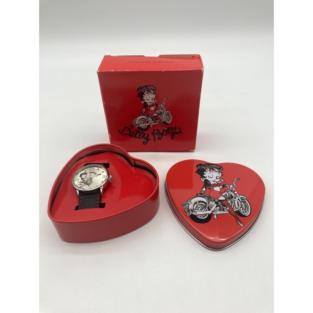 2008 Avon Biker Betty Boop Watch Heart Tin Box Born To Boop Red